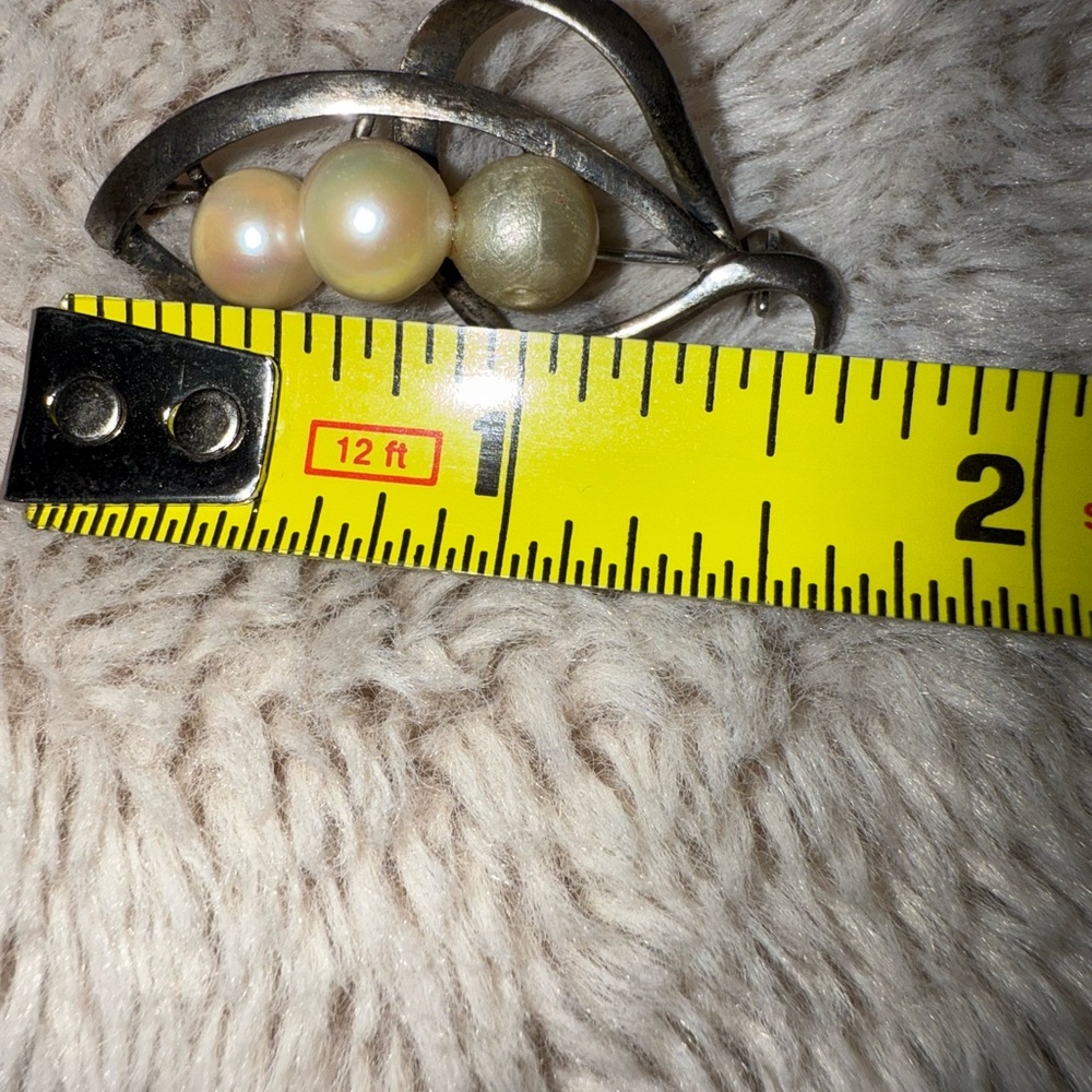 Vintage 925 Sterling Silver Modernist Brooch Pin Sim Pearl Clusters - Picture 5 of 6